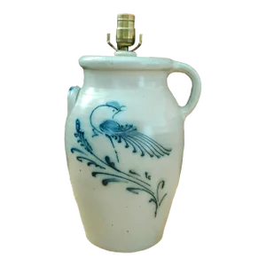 1987 Rockdale Union Stoneware Pottery Bird Design Table Lamp