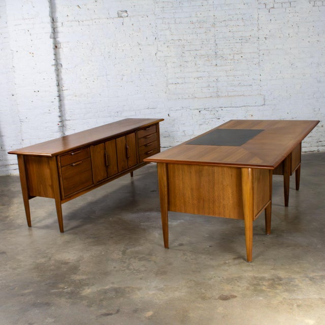 Fabulous vintage MCM (a.k.a.) Mid-Century Modern “Castilian Series” executive desk & credenza by Alma Desk Company each...