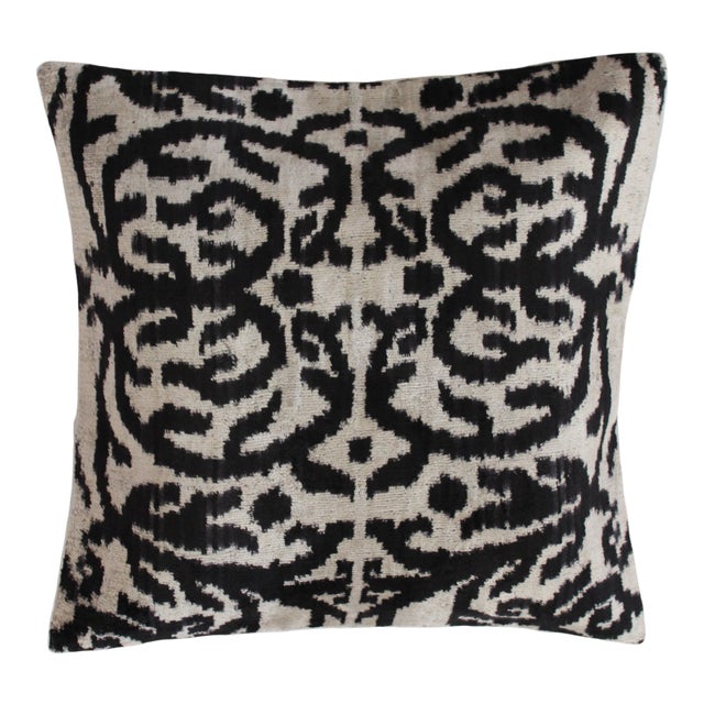 Contemporary Velvet Ikat Bohemian Throw Pillow For Sale