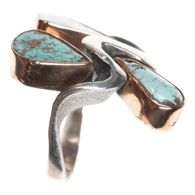 Sz6 Barbaros Yasar Bora Sterling turquoise freeform ring For Sale