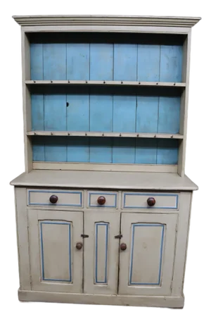 19th Century Welsh Painted Pine Cupboard Hutch With Plate Rack