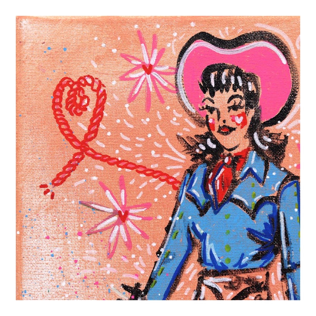 Lassoed Heart - Original Feminine Figurative Cowgirl Painting on Canvas by Jesse Black For Sale