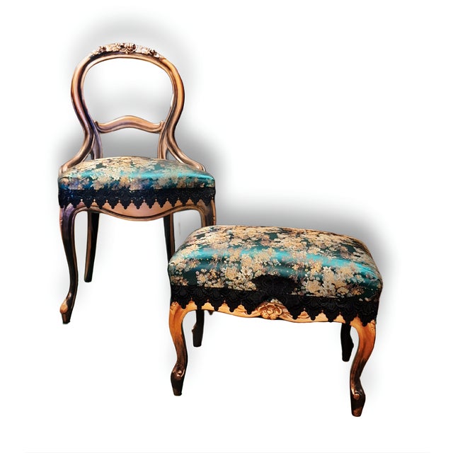 Late 19th Century The Jade Aviary Chair and Ottoman | the Verdant Society Collection For Sale - Image 11 of 12