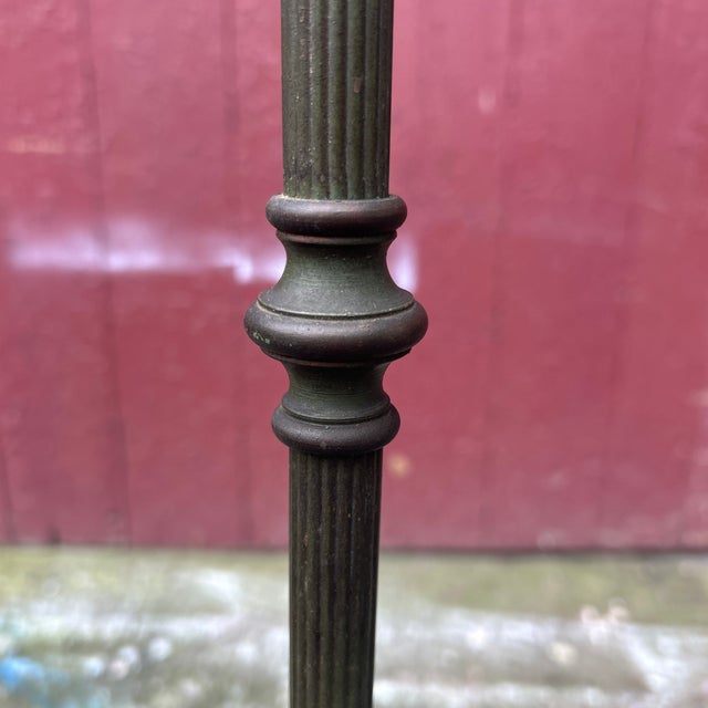 Metal 1930s Monolite "The Better Light" Hand-Painted Toleware & Spun Copper Torchiere Floor Lamp For Sale - Image 7 of 12