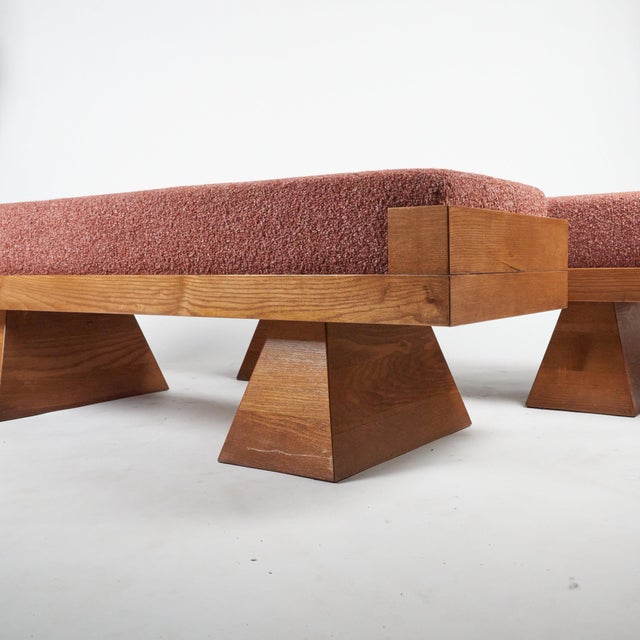 Bench with Pyramid Legs and Brick Bouclé Fabric from Artigianato Italiano, 2000s, Set of 2 For Sale - Image 6 of 9