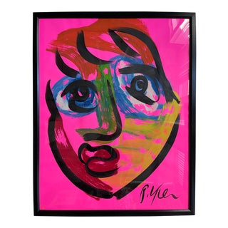 Contemporary Abstract Face Portrait Painting by Peter Keil, Framed For Sale