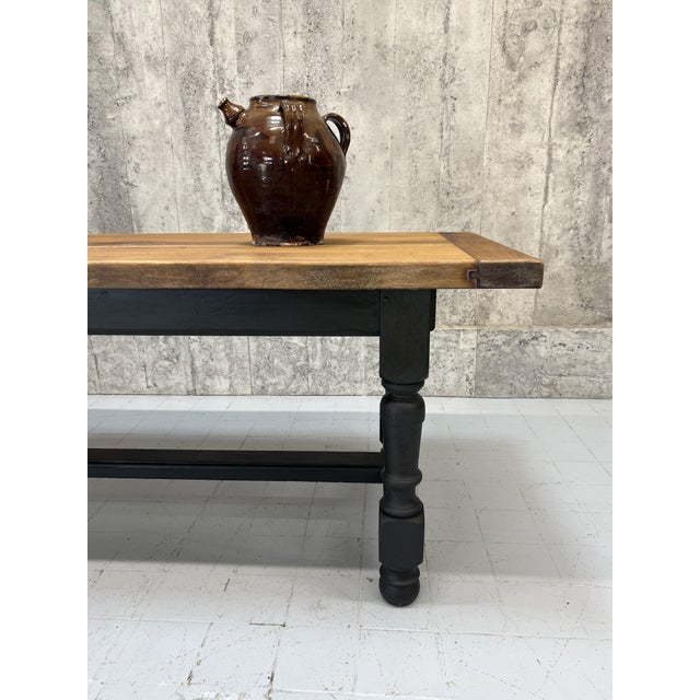 French Farmhouse Oak Dining Table with Black Legs, 1950s For Sale - Image 3 of 15
