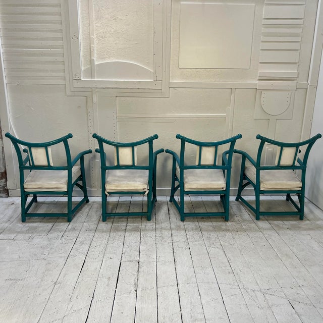 Blue Tommi Parzinger for Willow and Reed Dining Game Set Brass Inlay For Sale - Image 8 of 13