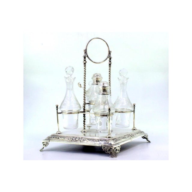 Cruet with Silver Structure with Salt and Pepper Shakerand Mustard Jar For Sale - Image 6 of 7