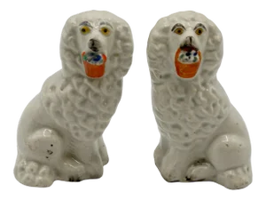 Antique English Staffordshire Dogs With Baskets, a Pair
