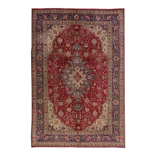 1960s Vintage Persian Tabriz Handmade Medallion Brown Wool Rug For Sale