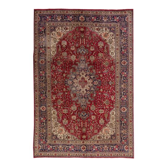 1960s Vintage Persian Tabriz Handmade Medallion Brown Wool Rug For Sale