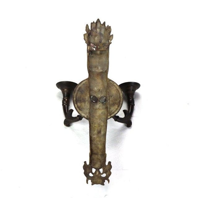 Antique Bronze Classical Torch Form Two-Light Wall Sconce, Circa 1920 For Sale - Image 6 of 9