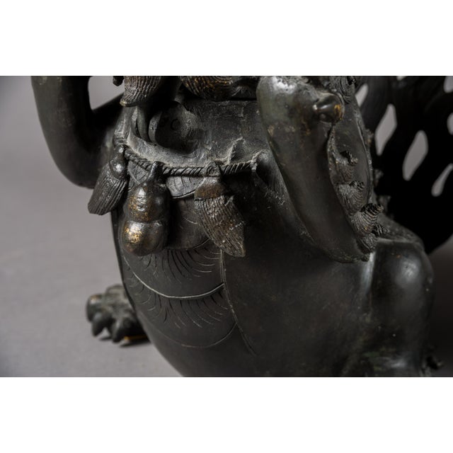 Chinese Pair Antique Chinese Bronze Foo Dog Shishi Incense Burners Qing Republic For Sale - Image 3 of 9