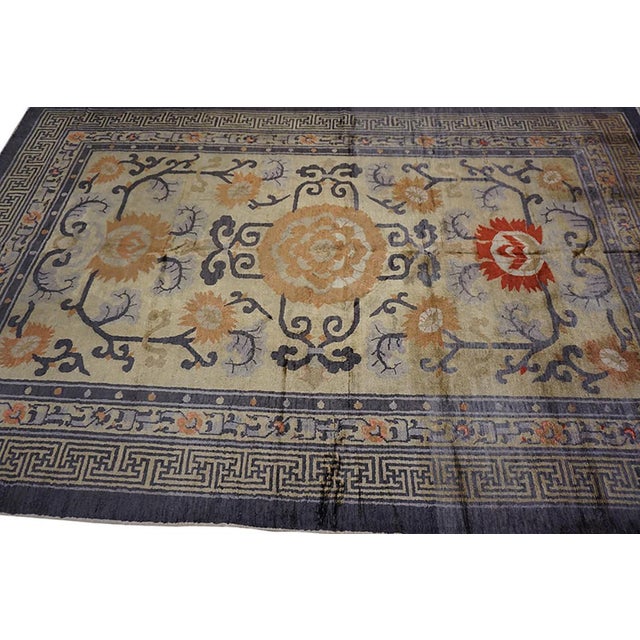 Marvelous Tan Beige and Blue Color With Chinoiserie Design Antique Chinese Ningxia Silk Rug For Sale - Image 4 of 6