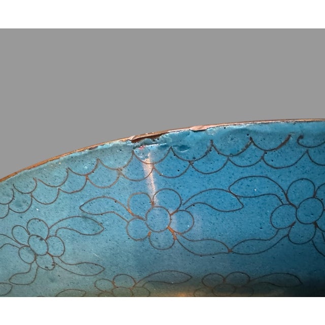 Early 20th Century Antique 20" Inlay Chinese Enameled Cloisonne Charger With Floral Bouquet For Sale - Image 5 of 7