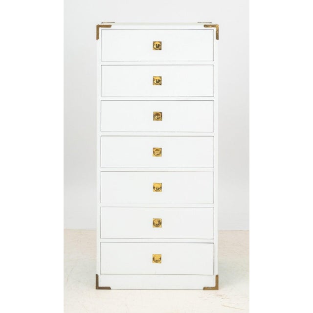 Contemporary Late 20th Century Campaign Style White Painted Chest of Drawers For Sale - Image 3 of 7