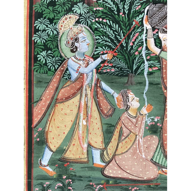 Indian Painting on Silk Depicting Libation, 1960s For Sale - Image 9 of 13