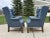 Mid-Century Chesterfield Wingback Chairs, a Pair - Tufted Blue Faux Leather With Nailhead Detailing For Sale - Image 4 of 11