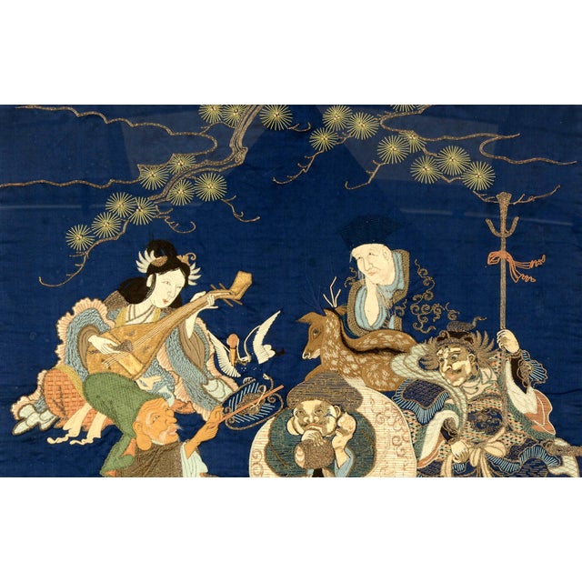 Framed Antique Japanese Silk Embroidery Fukusa Textile Panel For Sale - Image 14 of 18