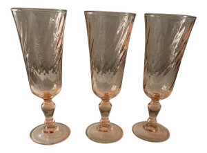 Vintage French Pink Wine Glasses - Set of 3