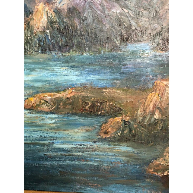 Mid 20th Century River and Mountains – Original Oil on Canvas For Sale - Image 4 of 4