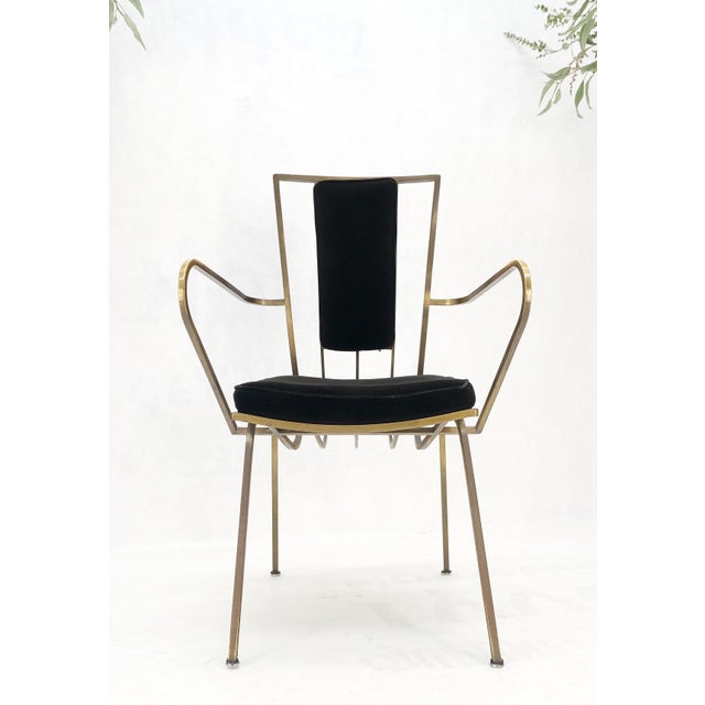 Metal Bent Square Solid Brass Bar Dining Armvhair Armchair French Art Deco MCM For Sale - Image 7 of 12