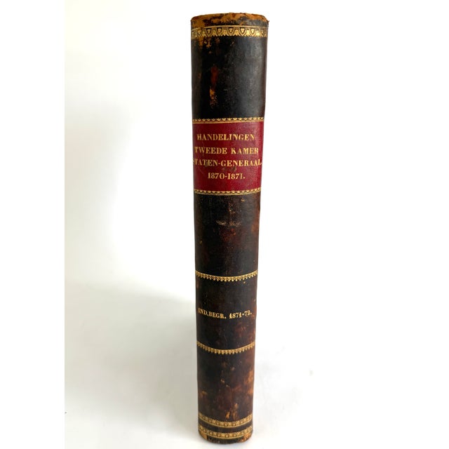 Traditional 1870 Dutch Leather Bound Reference Book Oversized For Sale - Image 3 of 6