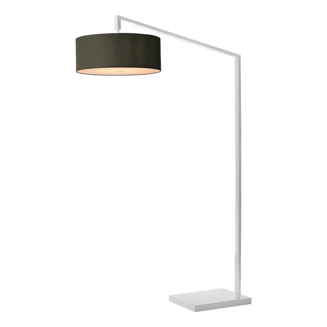 Stretch 75"h 1-Light Chairside Arc Lamp, Black Linen Shade, White Body, Dimmable, for Living Room or Bedroom For Sale