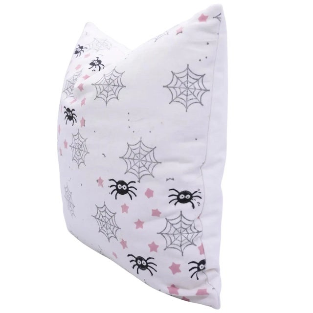 Modern Fabdivine Spider Web Handmade Block Print Pillow Cover for Halloween Decor Size 20x20 For Sale - Image 3 of 6