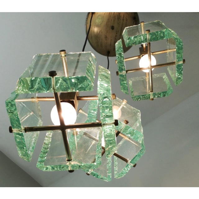 Metal Vintage Italian Three-Light Pendant Light attributed to Zero Quattro, 1950s For Sale - Image 7 of 10