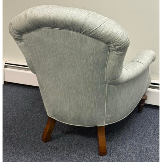 George Smith Vintage English Rolled Arm Pale Blue Upholstered Chair For Sale - Image 4 of 9