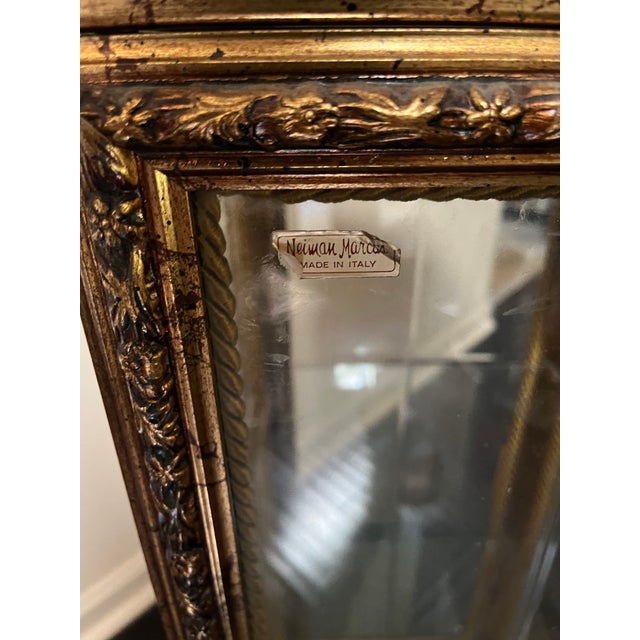 Neiman Marcus Italian Antiquated Gold-Gilt Pedestal Small Curio Cabinet Vitrine Display For Sale - Image 12 of 12
