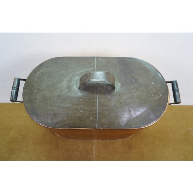 Metal Antique Galvanized Copper Boiler Wash Tub Farmhouse Fireplace Coal Log Bin Lid 24" For Sale - Image 7 of 16