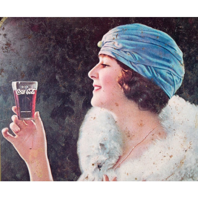 Art Deco 1970s Early Tin Coca-Cola Tray With Woman For Sale - Image 3 of 8
