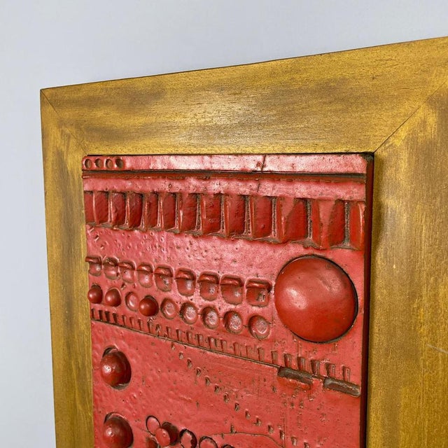 After Carlos Carlè, Argentine Modern Sculpture Painting, 1974, Red Ceramic & Gilt Wood For Sale - Image 6 of 18