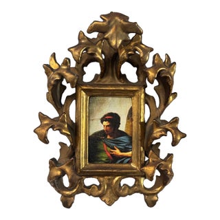 Vintage Italian Florentine Hand-Carved Giltwood Baroque Miniature Frame For Sale