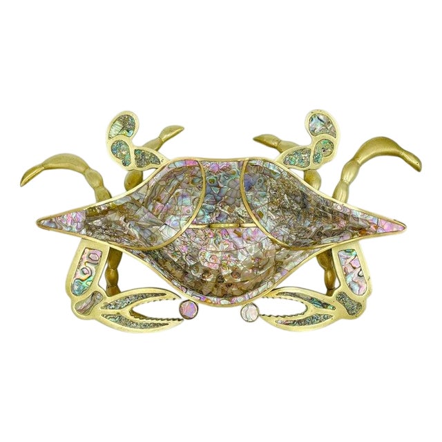 1960s Rare Los Castillo Taxco "Crab" Abalone & Brass Jewelry Box, Mexican Silversmith For Sale
