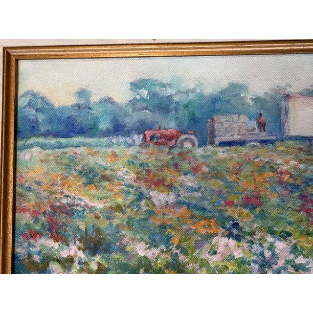 Annella Low (American, 1934-2024) Original Signed and Framed Oil on Canvas C1988 Titled 'Flower Farm' For Sale In West Palm - Image 6 of 15