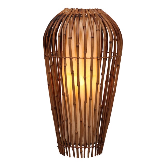 Mid-Century Floor Lamp in Rattan, Bamboo and Fabric by Franco Albini, Italy, 1960s For Sale