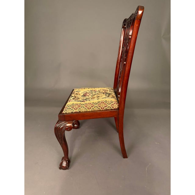 Antique Chippendale Style Mahogany Side Chair Set of 4 With Floral Upholstery, C. 1890 For Sale - Image 13 of 16