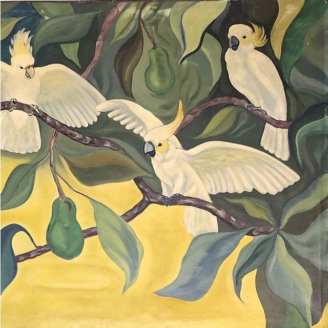 Mid-Century Modern 1940s Hawaiian Cockatoos in Tree Acrylic on Canvas Tropical Paining by Alfonso Castricone For Sale - Image 3 of 6