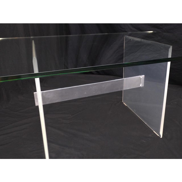 Transparent Lucite & Aluminum Base Rectangle Glass Top Dining Conference Table For Sale - Image 8 of 12