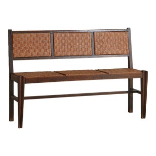 Wood Frame Woven Cane Bench, France 1960s For Sale