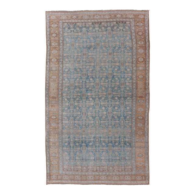 Antique Persian Bidjar Rug With All-Over Design in Light Blue and Orange 4'11 X 8'8 For Sale