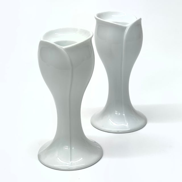 Vintage White Porcelain Tulip-Shaped Candle Holders by KPM West Germany - A Pair For Sale - Image 9 of 13
