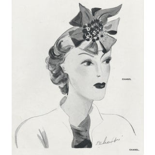 Matted 1937 Chanel Fashion Hat Design Print For Sale