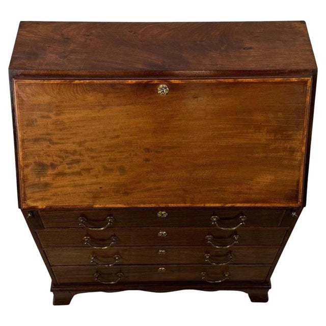Wood Early 20th Century English Cross-Banded Mahogany Bureau For Sale - Image 7 of 14