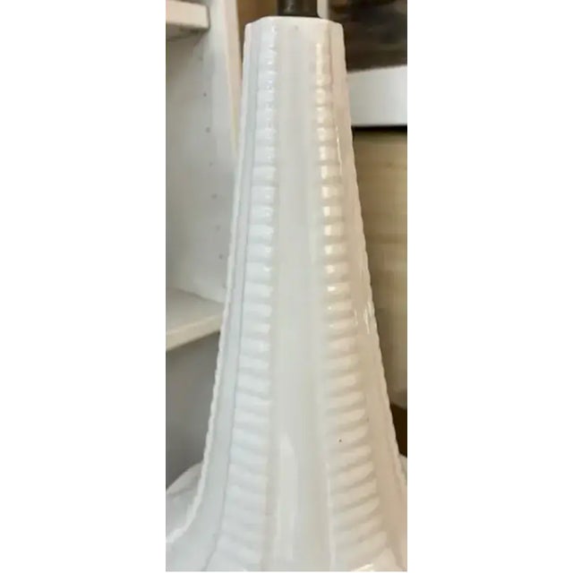 Mid 20th Century Mid Century White Lamp With Incised Abstract Designs For Sale - Image 5 of 7