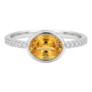 Citrine Engagement Ring in 925 Sterling Silver, Yellow Gemstone Ring With Cubic Zirconia Us 7 For Sale